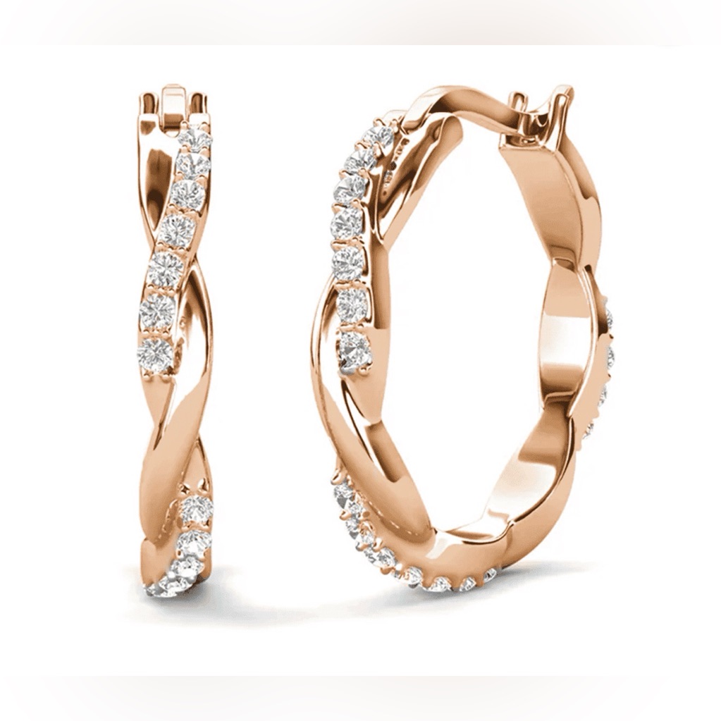 18k Rose Gold Plated 22mm Hoop Earrings With Swarovski Crystals Brand New